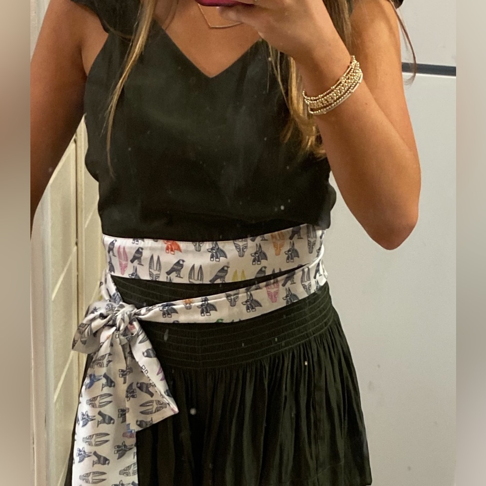 Army green Koch set with cute tribal print ribbon.